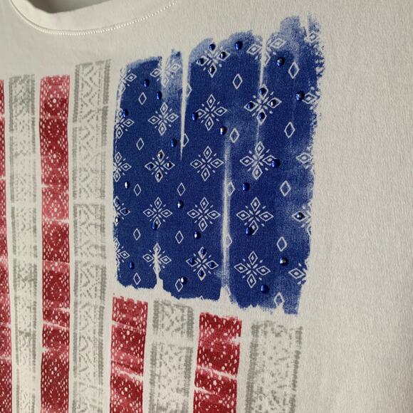 Studio Works The Studio Tee White American Flag T-Shirt Handkerchief Jewels XL - Picture 5 of 15